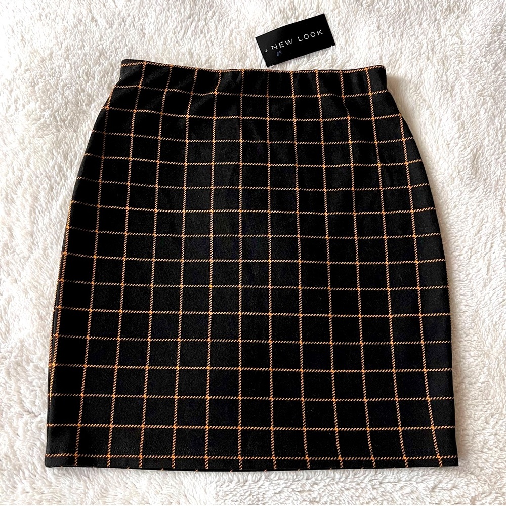 NEW LOOK Size 4 Check Plaid Soft Touch Mini Skirt Work Office NWT